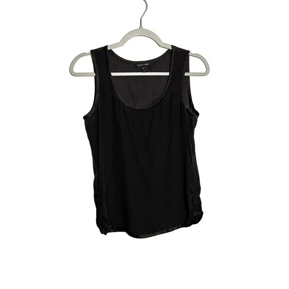 Eileen Fisher Top Silk Blend Charmeouse Scoop Neck Ruched Side Tank Black XS - Picture 1 of 5